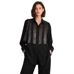 Vintage 90s Linda Allard Ellen Tracy Black Semi-Sheer Stripe Tunic Blouse Size 6